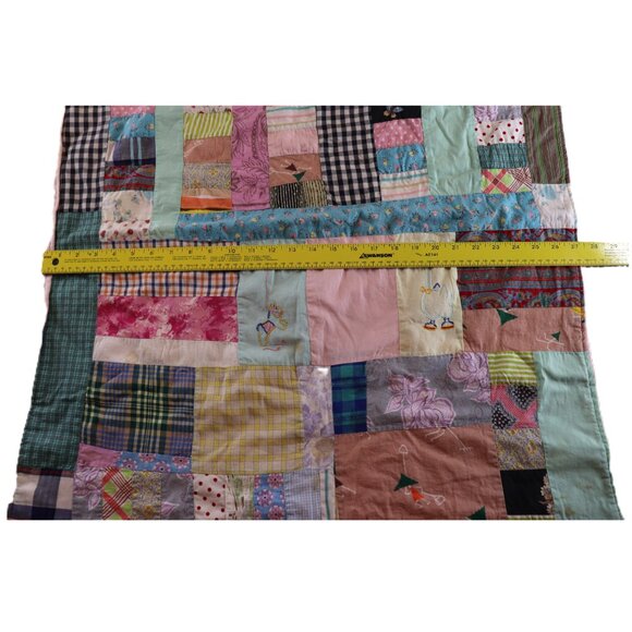 Vintage Home Made Patchwork Blanket 31x27 Has Spots - Picture 10 of 11